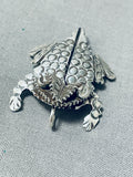 Ben Benally Native American Navajo Sterling Silver Toad Pin Pendant-Nativo Arts