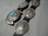 Magnificent Vintage Native American Navajo Old Kingman Turquoise Sterling Silver Concho Belt-Nativo Arts