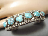 Astounding Vintage Native American Navajo Graduating Turquoise Sterling Silver Bracelet Old-Nativo Arts