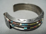 Thicker Heavy Vintage Native American Navajo Turquoise Heishi Sterling Silver Bracelet Old-Nativo Arts