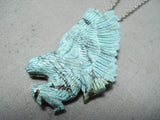 Completely Hand Carved Eagle Vintage Native American Navajo Turquoise Sterling Silver Necklace-Nativo Arts