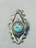 Amazing Vintage Native American Navajo Blue Gem Turquoise Sterling Silver Ring-Nativo Arts