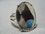 Important Blue Bird Zuni Turquoise Sterling Silver Native American Ring-Nativo Arts