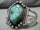 Rare Aqua Blue Turquoise Vintage Native American Navajo Sterling Silver Bracelet Old-Nativo Arts