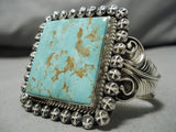 One Of The Best Vintage Native American Navajo Squared #8 Turquoise Sterling Silver Bracelet-Nativo Arts