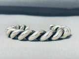 Heavy 79 Gram Vintage Native American Navajo Hand Coiled Sterling Silver Rope Bracelet-Nativo Arts