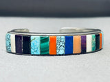 Thicker Vintage Native American Navajo Turquoise Sterling Silver Inlay Bracelet-Nativo Arts