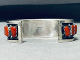 Fantastic Native American Navajo Signed 18 Coral Sterling Silver Bracelet-Nativo Arts