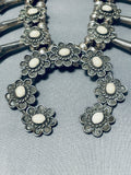 White Buffalo Turquoise Vintage Native American Navajo Sterling Silver Squash Blossom Necklace-Nativo Arts