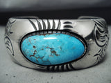 Exceptional Vintage Native American Navajo Kingman Turquoise Sterling Silver Bracelet Signed-Nativo Arts
