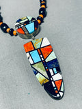 Native American Signed Double Sided Vintage Santo Domingo Turquoise Sterling Silver Necklace-Nativo Arts