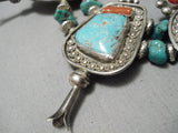 Authentic Vintage Native American Navajo Chunk Turquoise Sterling Silver Squash Blossom Necklace-Nativo Arts