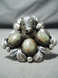 Huge 45 Grams Native American Navajo Buffalo #8 Turquoise Sterling Silver Leaf Ring-Nativo Arts