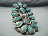 Extraordinary Native American Navajo Green Turquoise Cluster Sterling Silver Ring-Nativo Arts