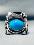 Mens Authentic Bear Vintage Native American Navajo Turquoise Sterling Silver Ring-Nativo Arts
