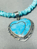 Breathtaking Native American Navajo Kingman Turquoise Sterling Silver Heart Necklace-Nativo Arts