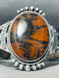 Rare Earlier Vintage Native American Navajo Petrified Wood Sterling Silver Bracelet Old-Nativo Arts