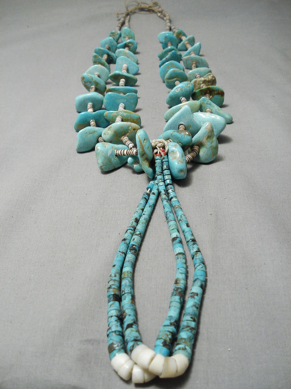 Huge Heavy Vintage Native American Navajo Royston Turquoise Jacla Necklace Old-Nativo Arts