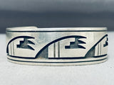 Long Wave Vintage Native American Hopi Hand Carved Sterling Silver Bracelet Cuff-Nativo Arts