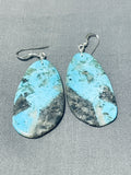Native American Fabulous Santo Domingo Old Kingman Turquoise Sterling Silver Earrings-Nativo Arts