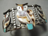 Incredibly Intricate Vintage Native American Zuni Owl Turquoise Sterling Silver Bracelet Old-Nativo Arts