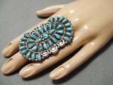 Giant Important Vintage Native American Navajo Teardrop Turquoise Sterling Silver Ring-Nativo Arts