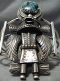 Statement Vintage Native American Navajo Huge Kachina Turquoise Sterling Silver Bracelet Old-Nativo Arts