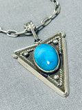Fantastic Vintage Native American Navajo Kingman Turquoise Sterling Silver Triangle Necklace-Nativo Arts