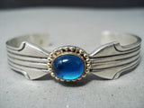 Dynamic Vintage Native American Navajo Blue Topaz Sterling Silver & 14k Gold Bracelet Old-Nativo Arts
