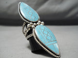 Native American Fabulous Towering Huge Navajo Intricate Inlay Turquoise Sterling Silver Ring-Nativo Arts