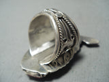 One Of The Most Unique Authentic Bear Native American Navajo Turquoise Sterling Silver Ring-Nativo Arts