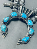 322 Grams Navajo Hand Tooled Sterling Silver Turquoise Squash Blossom Necklace-Nativo Arts