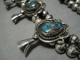 Old Morenci Turquoise Vintage Native American Navajo Sterling Silver Squash Blossom Necklace-Nativo Arts