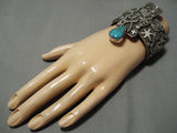 One Best Vintage Native American Navajo Alex Sanchez Turquoise Sterling Silver Bracelet-Nativo Arts