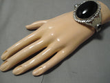 Exquisite Vintage Navajo Domed Onyx Sterling Silver Native American Bracelet-Nativo Arts
