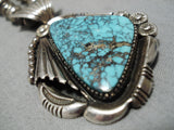 Important Vintage Native American Navajo Lone Mountain Turquoise Sterling Silver Necklace Old-Nativo Arts