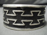 Magnificent 90 Gram Raised Geomtric Native American Sterling Silver Bracelet-Nativo Arts
