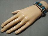 Amazing Vintage Native American Navajo Deepset Turquoise Sterling Silver Hand Carved Bracelet-Nativo Arts