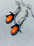 Fabulous Native American Navajo Coral Sterling Silver Squashblossom Earrings-Nativo Arts