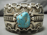 Deepest Stamp Vintage Native American Navajo Heavy Sterling Silver Turquoise Bracelet Old-Nativo Arts