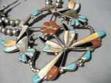 One Of Best Vintage Native American Zuni Inlay Turquoise Sterling Silver Squash Blossom Necklace-Nativo Arts