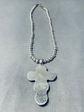 Stunning Native American Navajo Kingman Turquoise Sterling Silver Cross Necklace-Nativo Arts