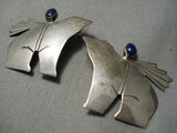 Very Unique Vintage Native American Navajo Bears Sterling Silver Lapis Earrings-Nativo Arts