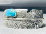 Important Vintage Native American Navajo Feather Turquoise Sterling Silver Bracelet-Nativo Arts