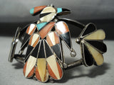 Older Authentic Vintage Native American Zuni Coral Turquoise Sterling Silver Bird Inlay Bracelet-Nativo Arts