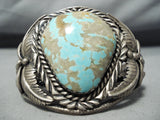 Tony Skeets Vintage Native American Navajo #8 Turquoise Sterling Silver Leaf Bracelet-Nativo Arts