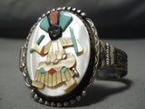 One Of The Best Vintage Native American Zuni Kachina Turquoise Sterling Silver Bracelet Old-Nativo Arts