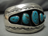 Amazing Vintage Native American Navajo Deepset Turquoise Sterling Silver Bracelet Old-Nativo Arts