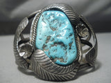 Huge Vintage Native American Navajo Turquoise Nugget Sterling Silver Leaf Bracelet Old-Nativo Arts