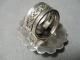 Huge Native American Green Turquoise Sterling Silver Stamped Ring-Nativo Arts